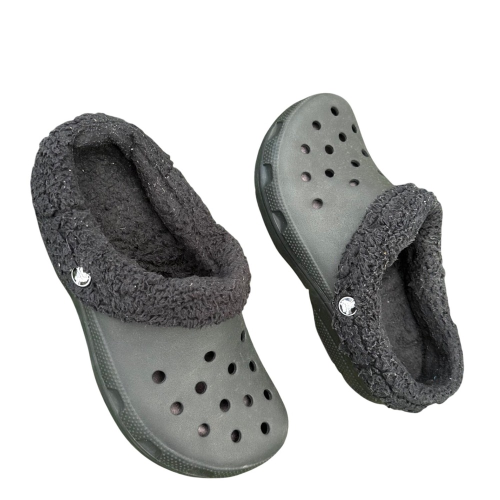 Crocs Classic Mammoth Lined Clogs Unisex Size M7 W9 Black Slip On‎ Shoes